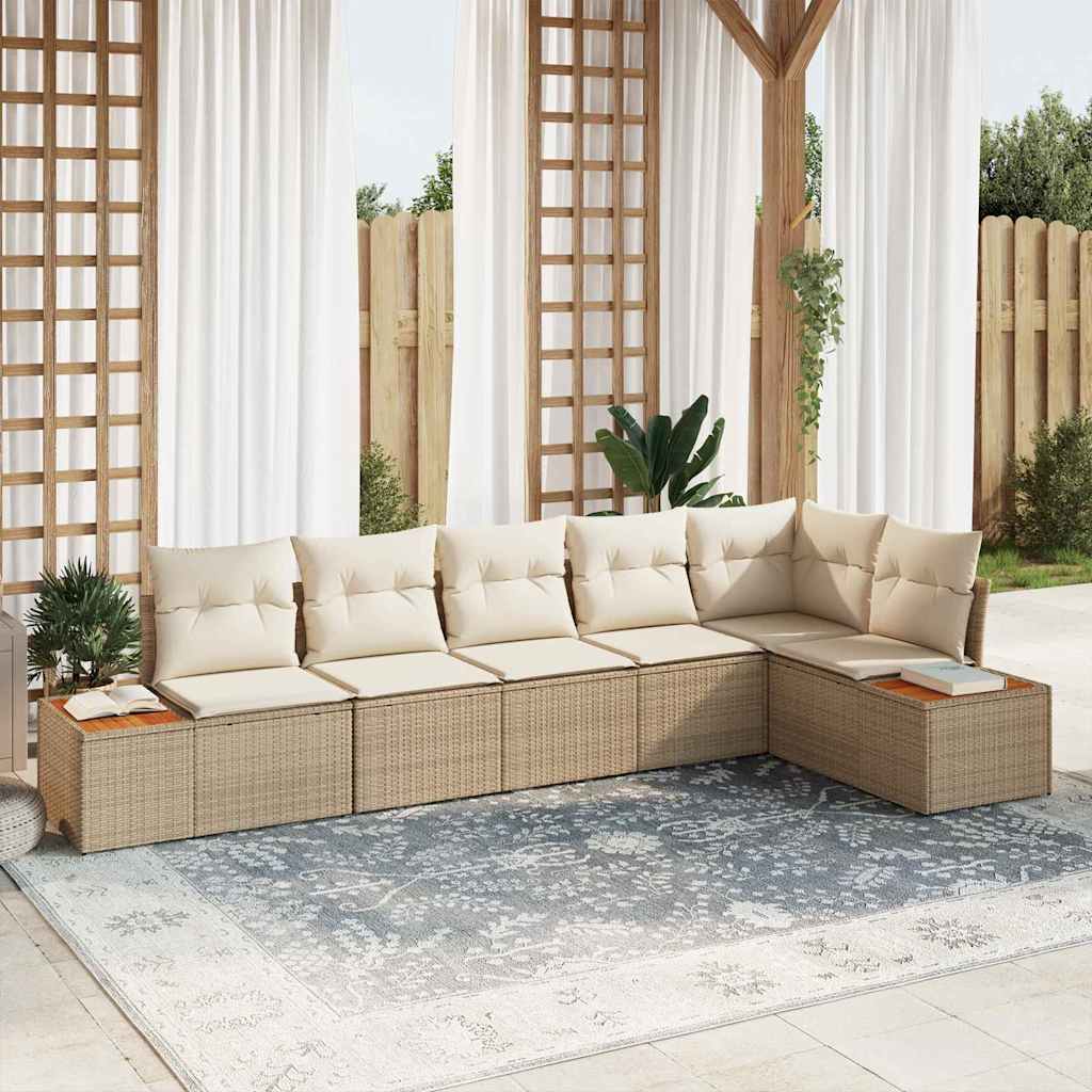 Conjunto de Sofá de Jardim com almofada 6 pcs Bege vime PE