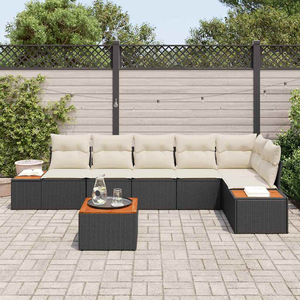 Conjunto de Sofá de Jardim com almofada 7 pcs Preto vime PE