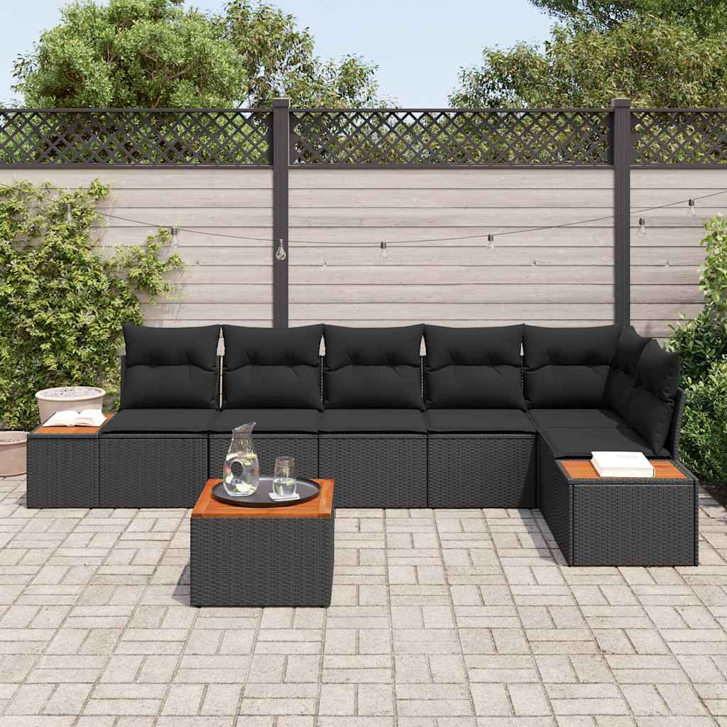 Conjunto de Sofá de Jardim com almofada 7 pcs Preto vime PE