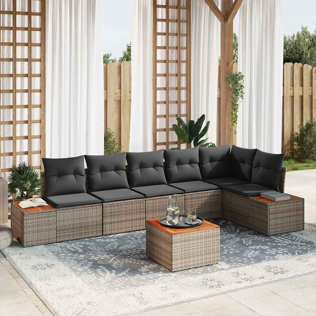 Conjunto de Sofá de Jardim com almofada 7 pcs Cinzeto vime PE