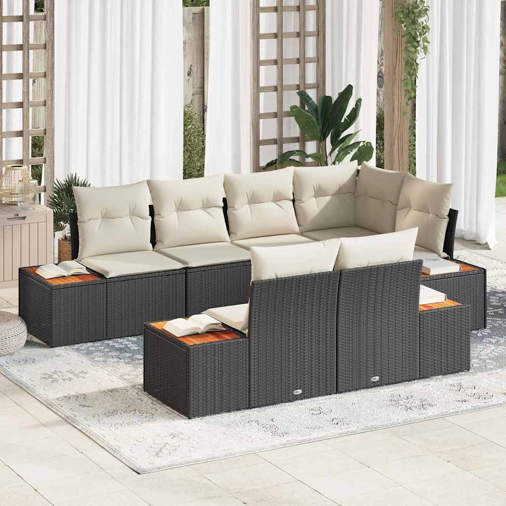 Conjunto de Sofá de Jardim com almofada 7 pcs Preto vime PE