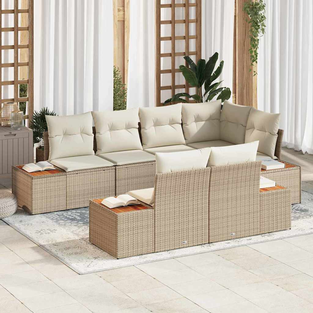 Conjunto de Sofá de Jardim com almofada 7 pcs Bege vime PE