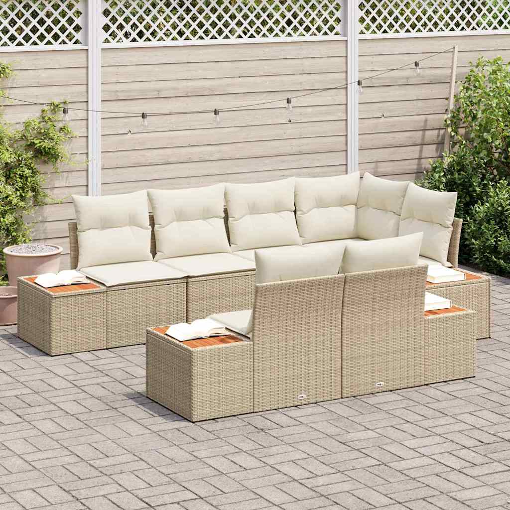 Conjunto de Sofá de Jardim com almofada 7 pcs Bege vime PE