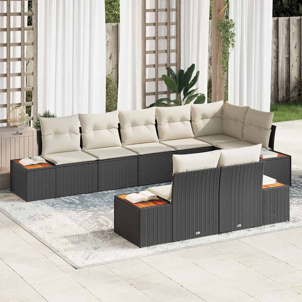 Conjunto de Sofá de Jardim com almofada 8 pcs Preto vime PE