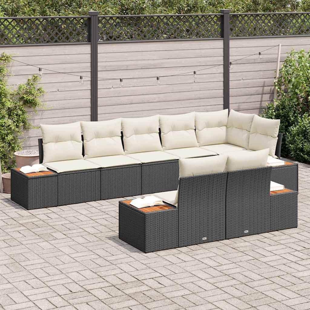 Conjunto de Sofá de Jardim com almofada 8 pcs Preto vime PE