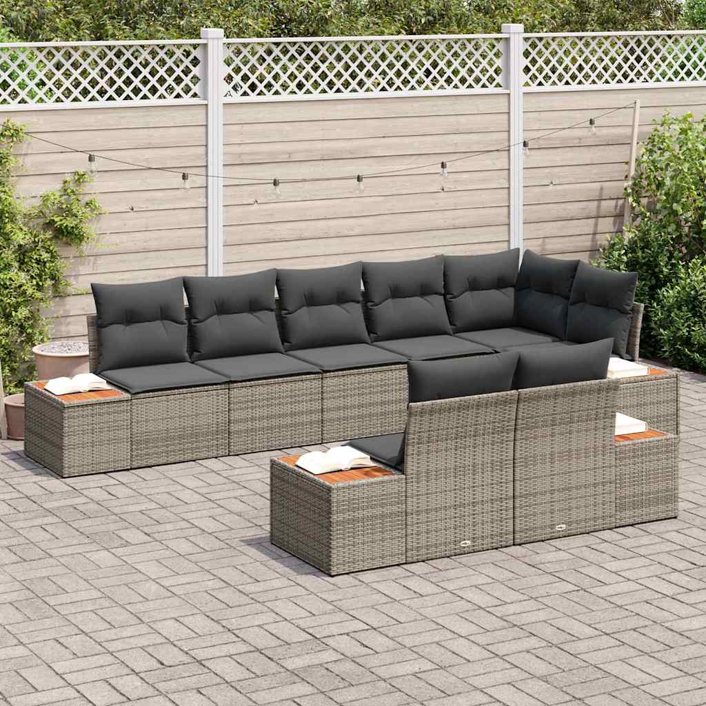 Conjunto de Sofá de Jardim com almofada 8 pcs Cinzeto vime PE