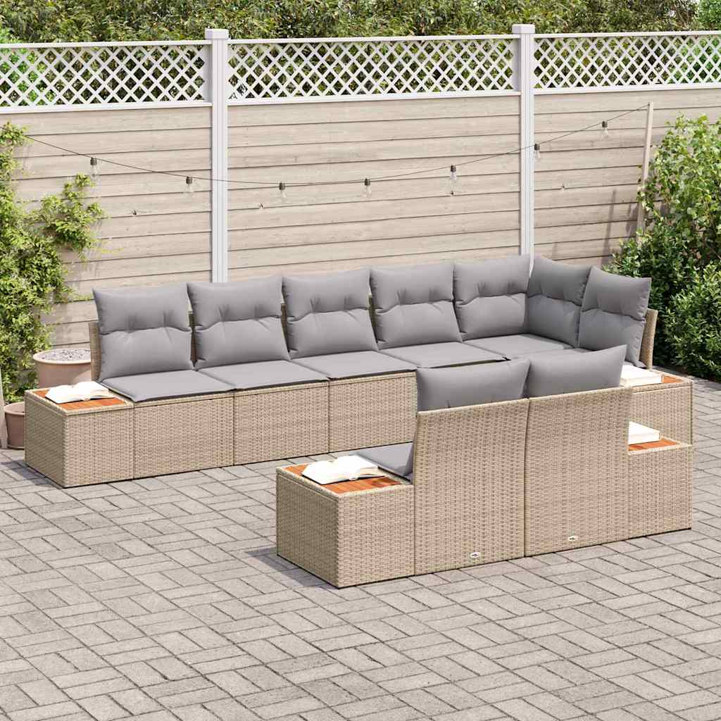 Conjunto de Sofá de Jardim com almofada 8 pcs Bege vime PE
