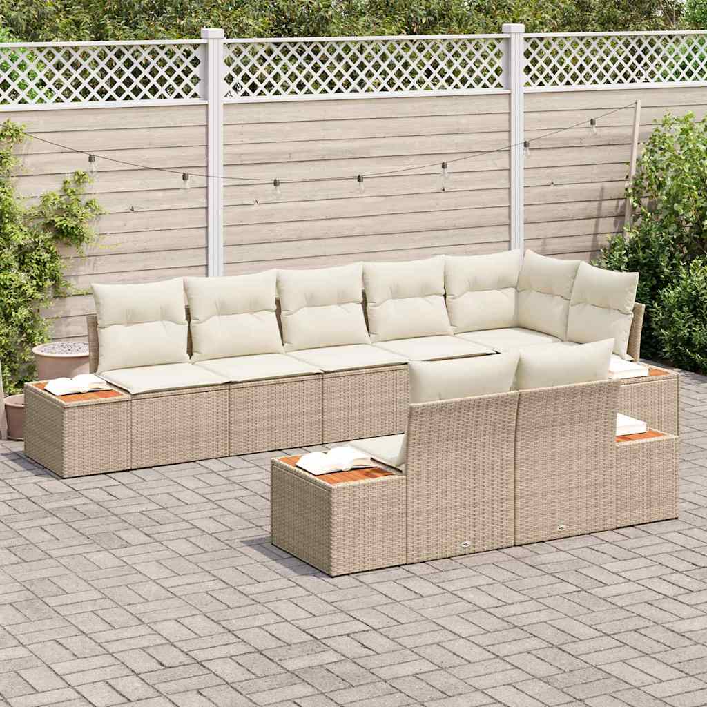 Conjunto de Sofá de Jardim com almofada 8 pcs Bege vime PE
