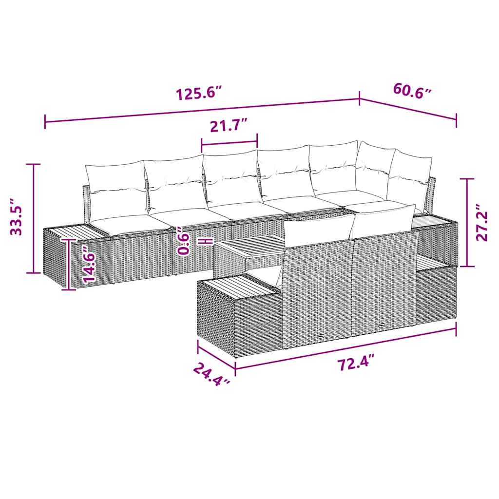 Conjunto de Sofá de Jardim com almofada 9 pcs Preto vime PE