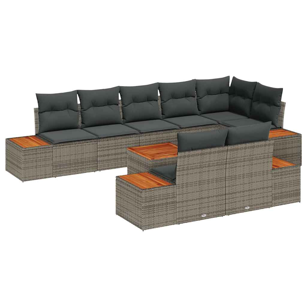 Conjunto de Sofá de Jardim com almofada 9 pcs Cinzeto vime PE