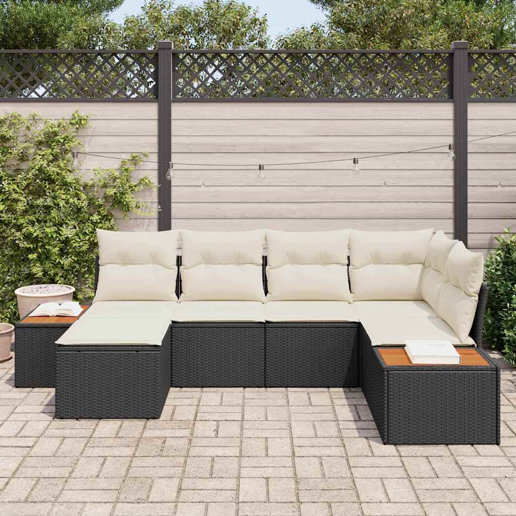 Conjunto de Sofá de Jardim com almofada 6 pcs Preto vime PE