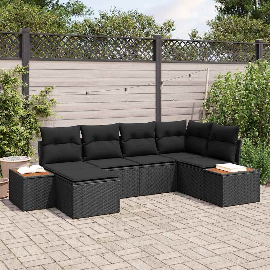 Conjunto de Sofá de Jardim com almofada 6 pcs Preto vime PE
