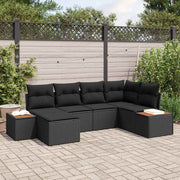Conjunto de Sofá de Jardim com almofada 6 pcs Preto vime PE