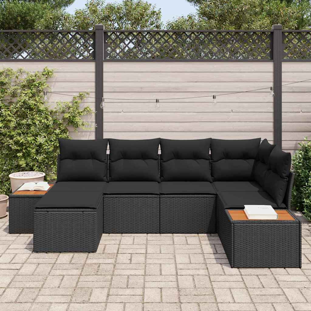 Conjunto de Sofá de Jardim com almofada 6 pcs Preto vime PE