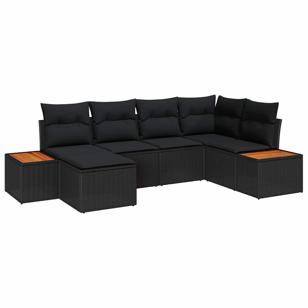 Conjunto de Sofá de Jardim com almofada 6 pcs Preto vime PE