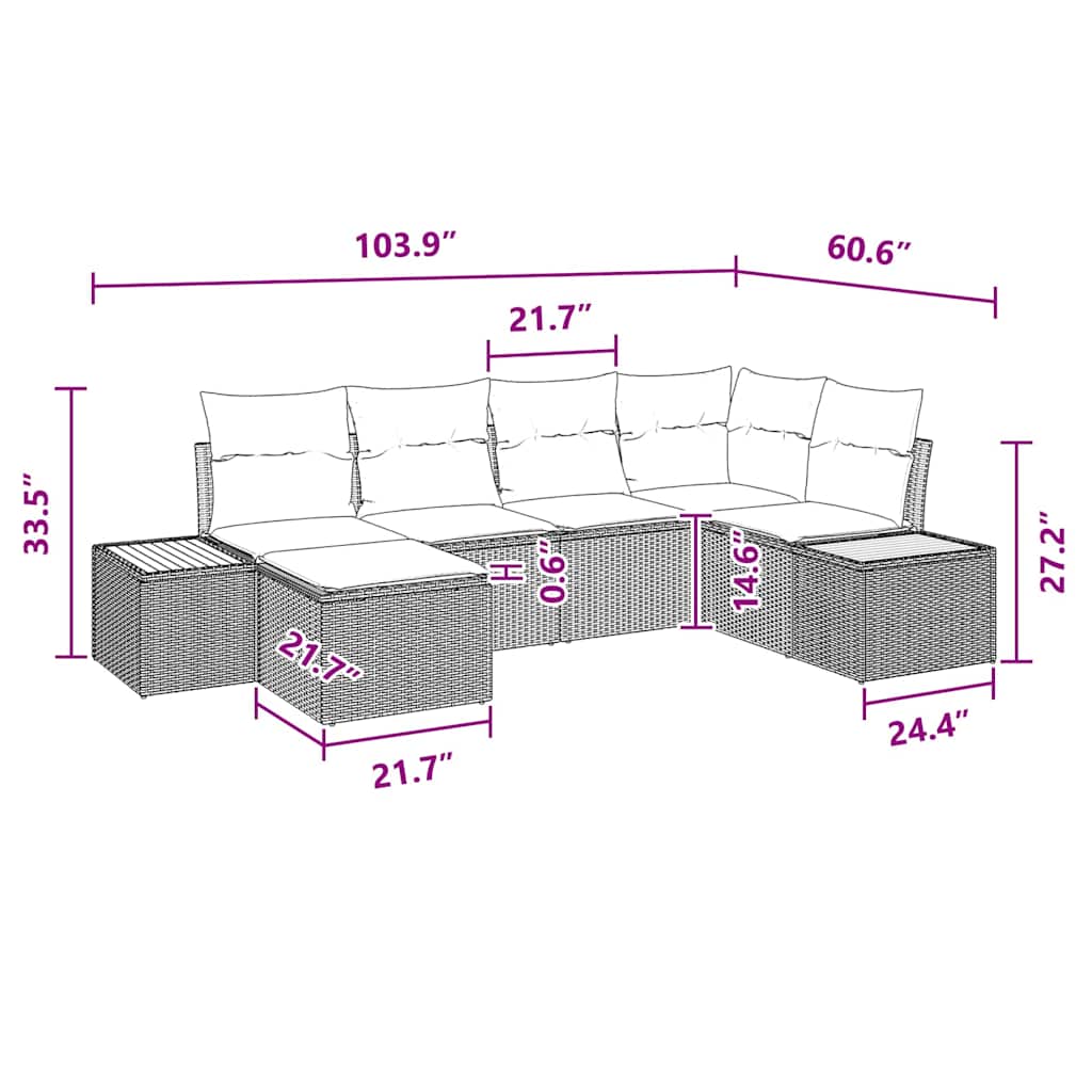 Conjunto de Sofá de Jardim com almofada 6 pcs Preto vime PE