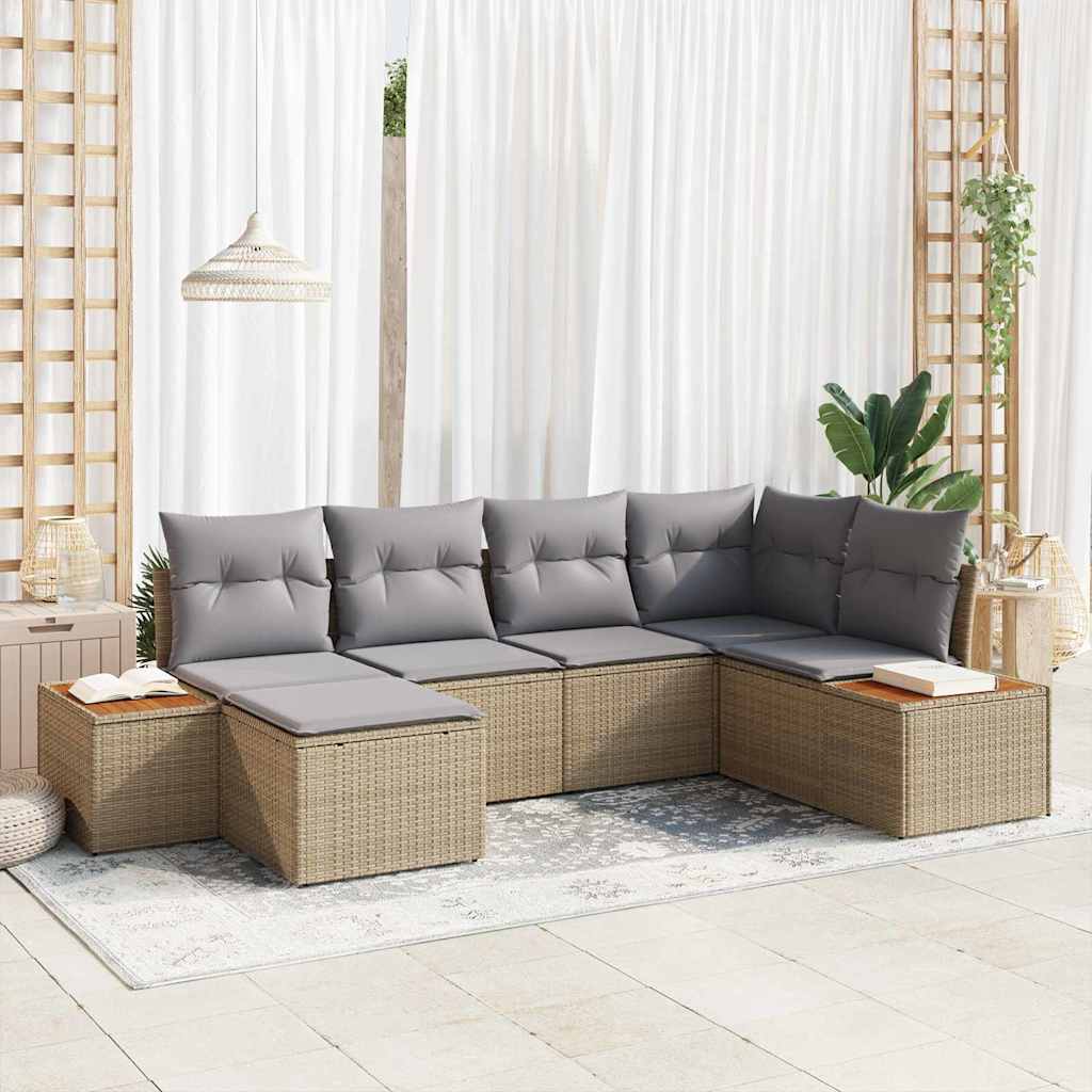 Conjunto de Sofá de Jardim com almofada 6 pcs Bege vime PE