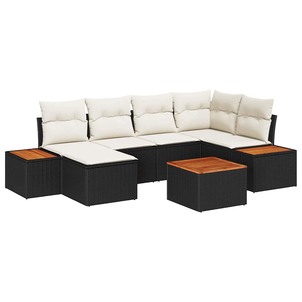 Conjunto de Sofá de Jardim com almofada 7 pcs Preto vime PE