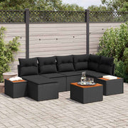 Conjunto de Sofá de Jardim com almofada 7 pcs Preto vime PE