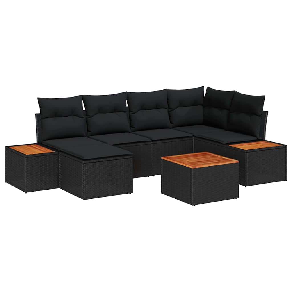 Conjunto de Sofá de Jardim com almofada 7 pcs Preto vime PE