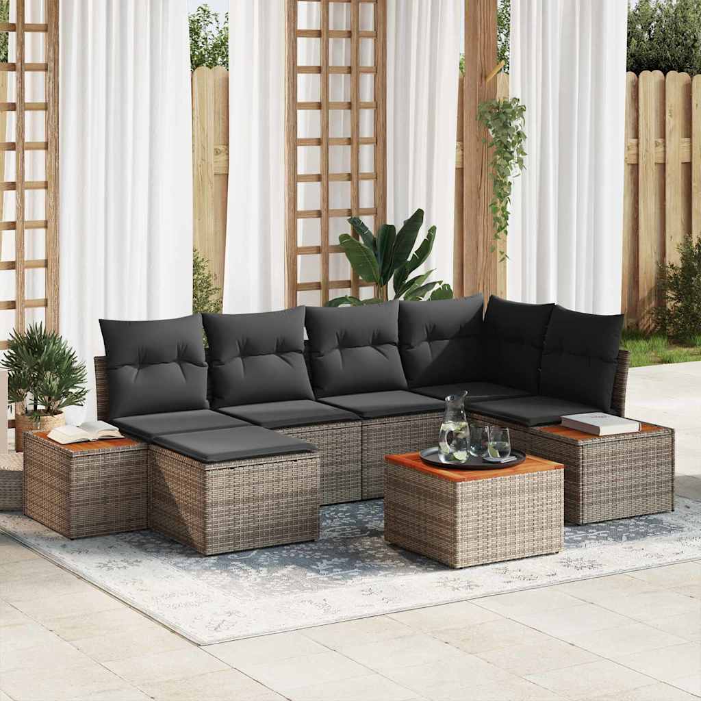 Conjunto de Sofá de Jardim com almofada 7 pcs Cinzeto vime PE