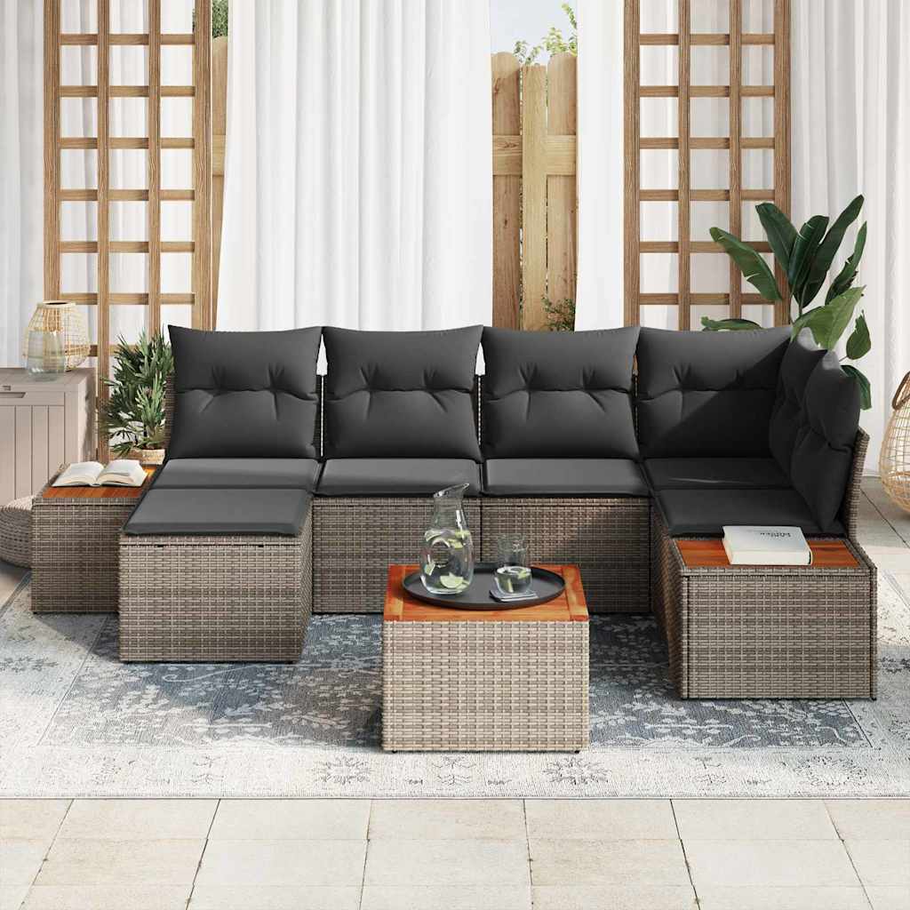 Conjunto de Sofá de Jardim com almofada 7 pcs Cinzeto vime PE