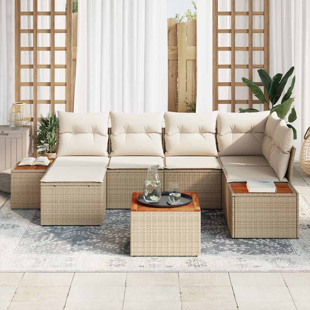 Conjunto de Sofá de Jardim com almofada 7 pcs Bege vime PE