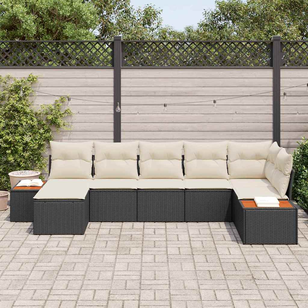 Conjunto de Sofá de Jardim 7 pcs Preto Rattan Sintético