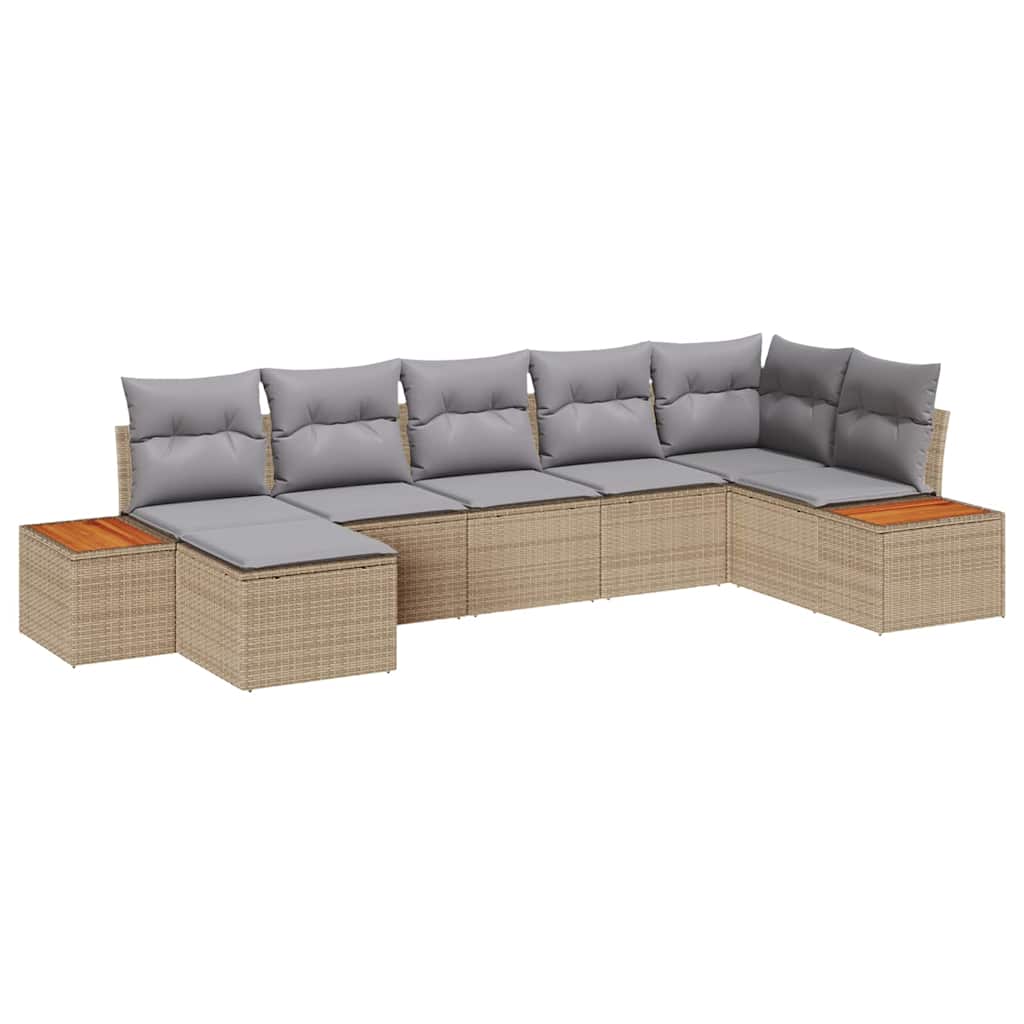 Conjunto de Sofá de Jardim 7 pcs Bege Rattan Sintético