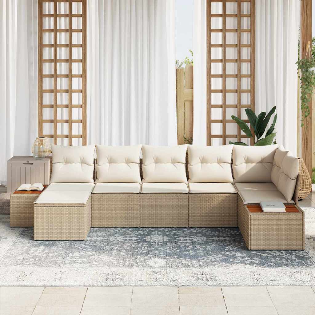 Conjunto de Sofá de Jardim 7 pcs Bege Rattan Sintético