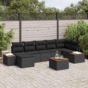 Conjunto de Sofá de Jardim com almofada 8 pcs Preto vime PE