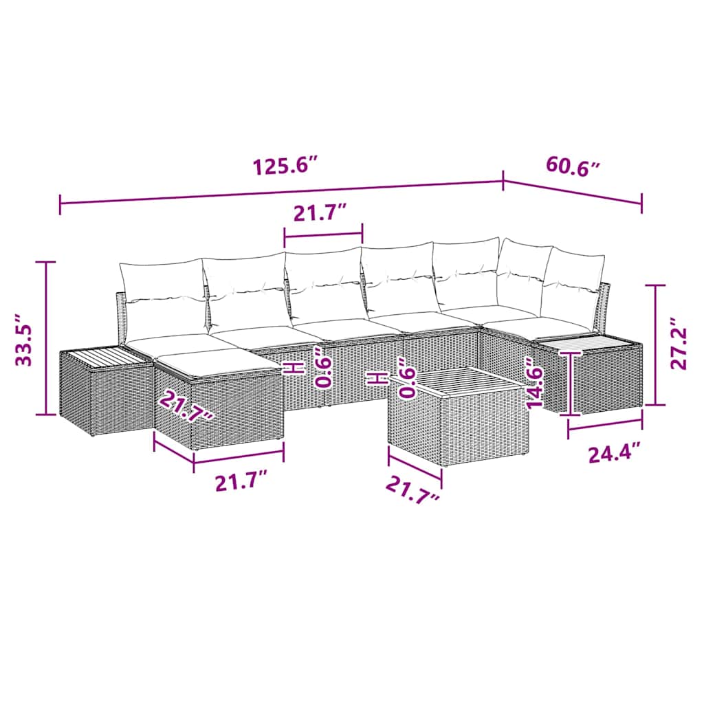 Conjunto de Sofá de Jardim com almofada 8 pcs Preto vime PE