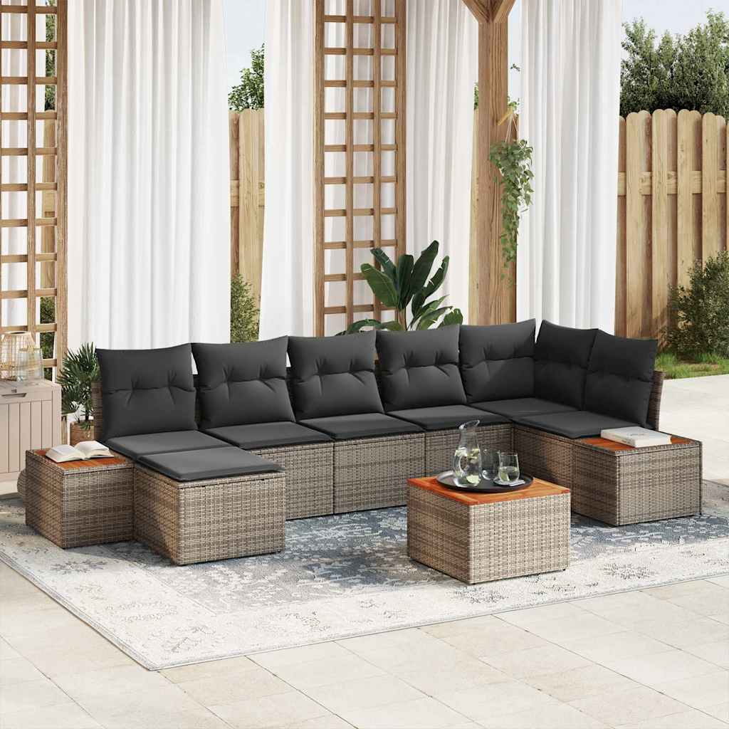 Conjunto de Sofá de Jardim com almofada 8 pcs Cinzeto vime PE