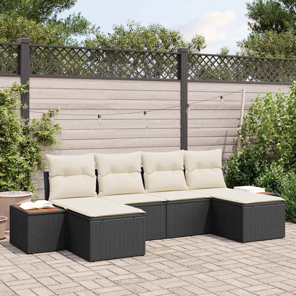Conjunto de Sofá de Jardim com almofada 6 pcs Preto vime PE