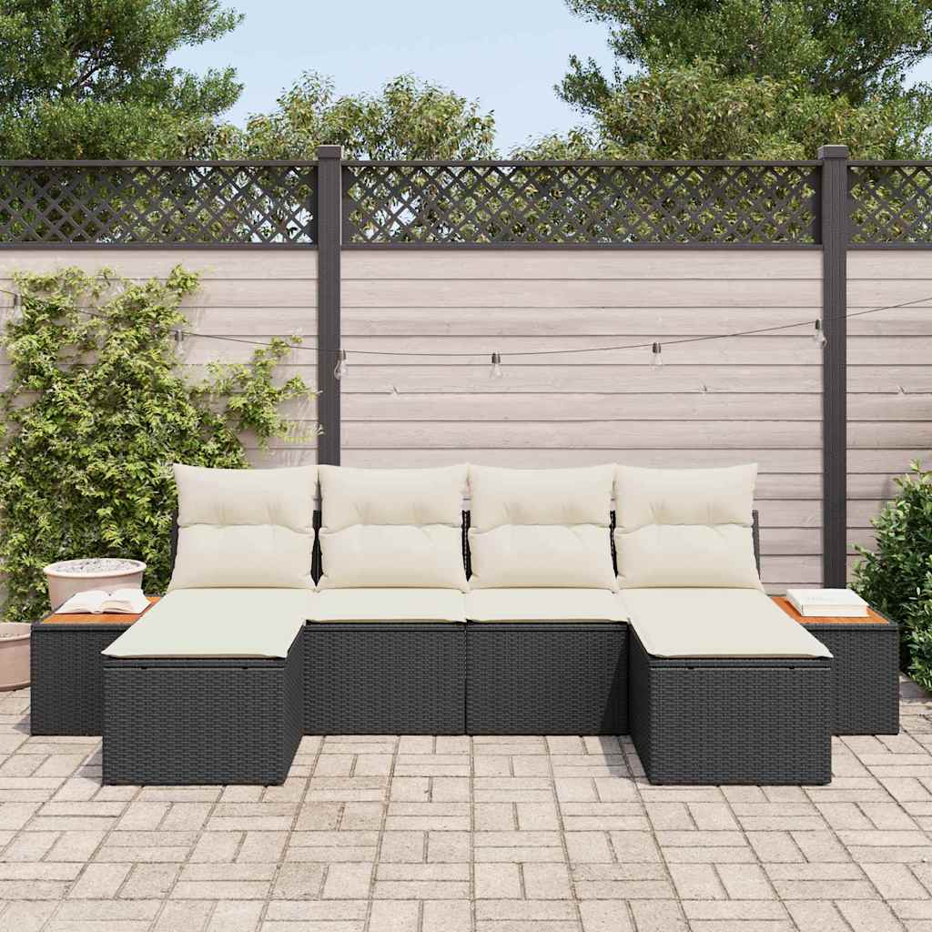Conjunto de Sofá de Jardim com almofada 6 pcs Preto vime PE