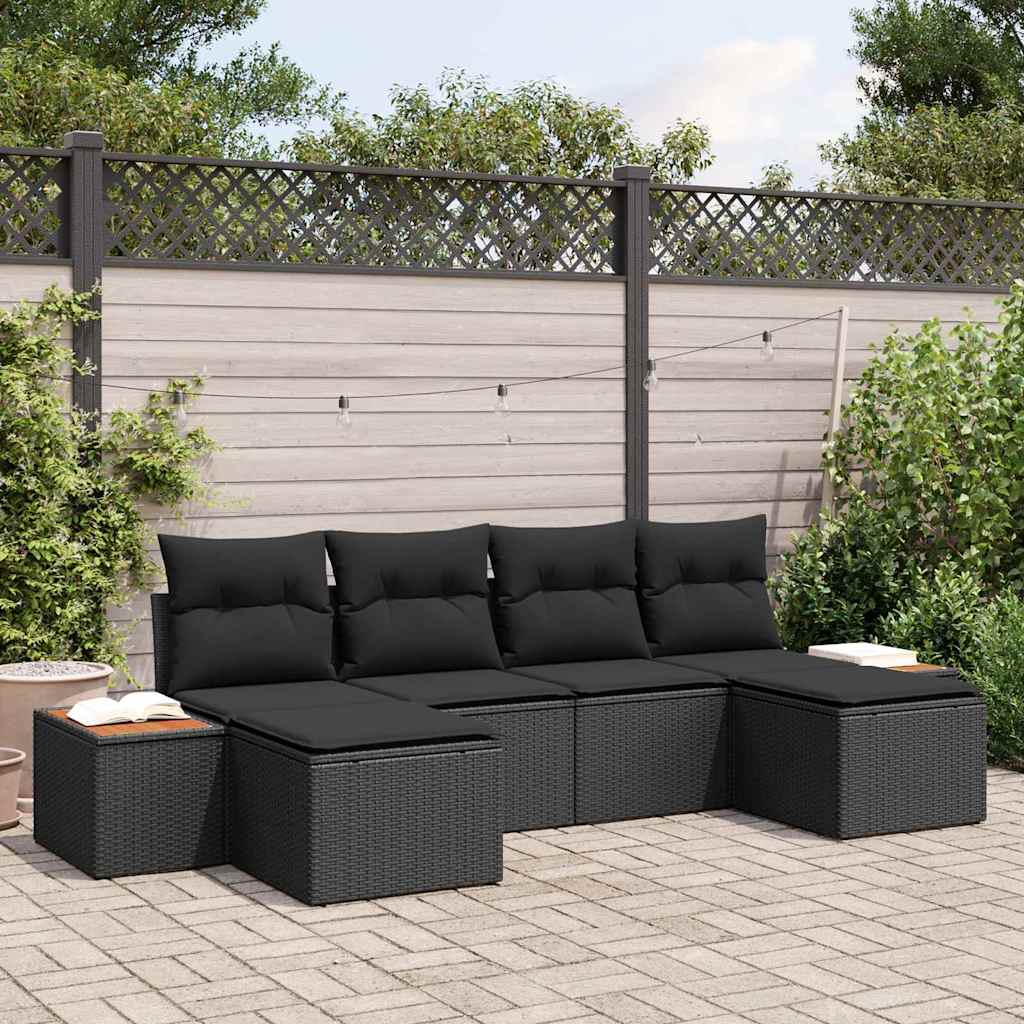 Conjunto de Sofá de Jardim com almofada 6 pcs Preto vime PE