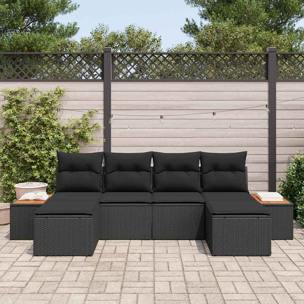 Conjunto de Sofá de Jardim com almofada 6 pcs Preto vime PE