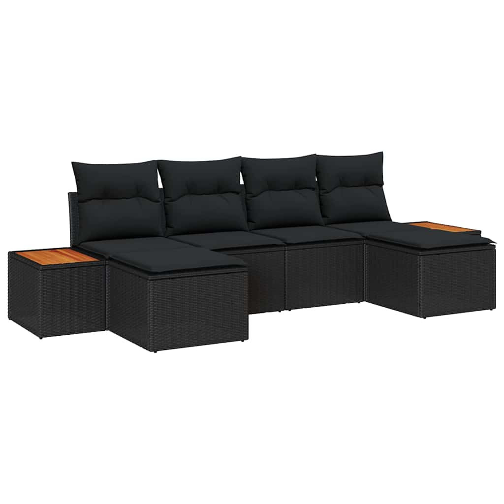 Conjunto de Sofá de Jardim com almofada 6 pcs Preto vime PE