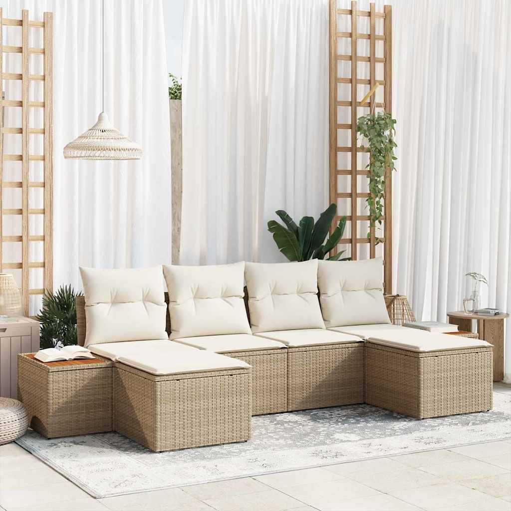 Conjunto de Sofá de Jardim com almofada 6 pcs Bege vime PE