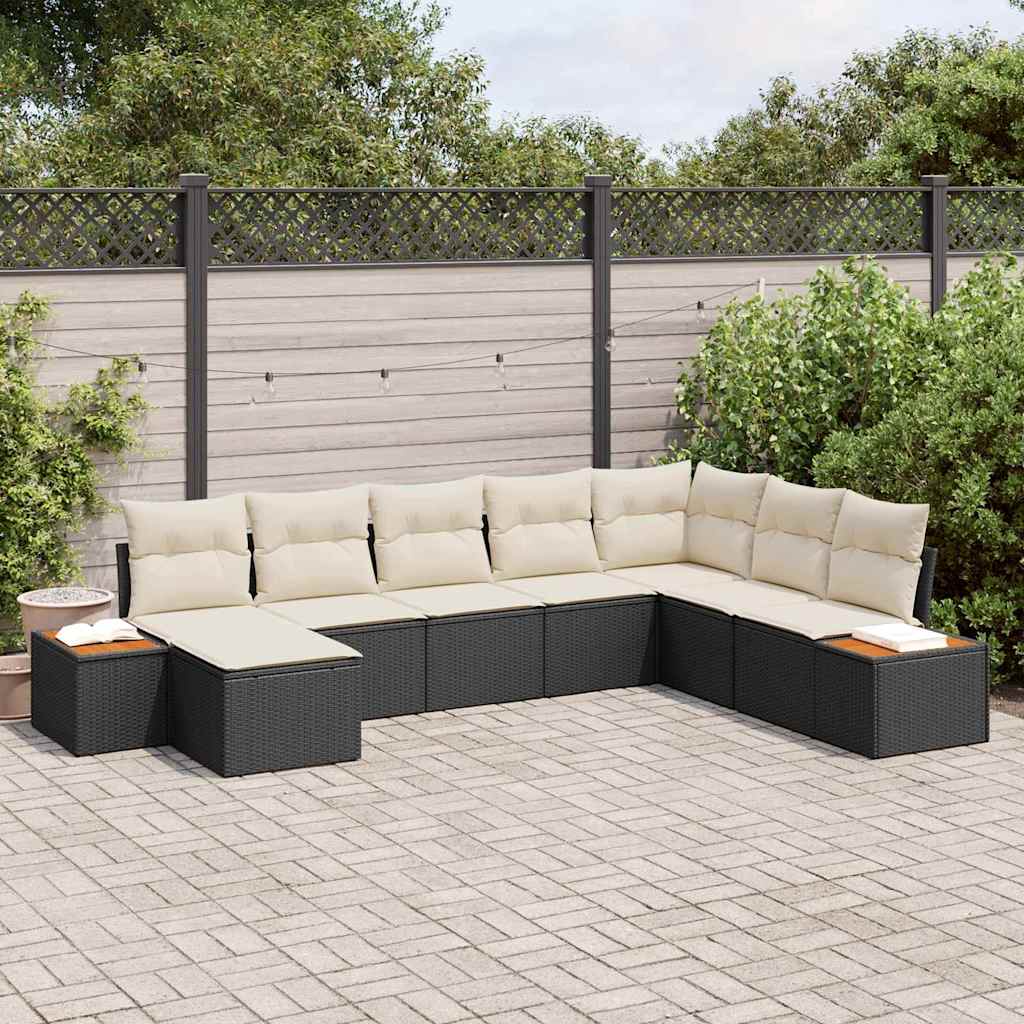 Conjunto de Sofá de Jardim com almofada 8 pcs Preto vime PE