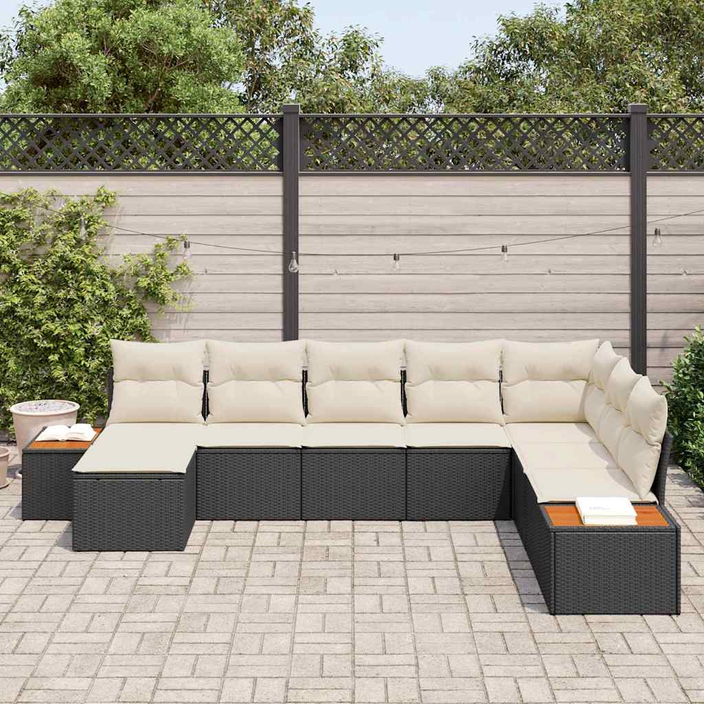 Conjunto de Sofá de Jardim com almofada 8 pcs Preto vime PE