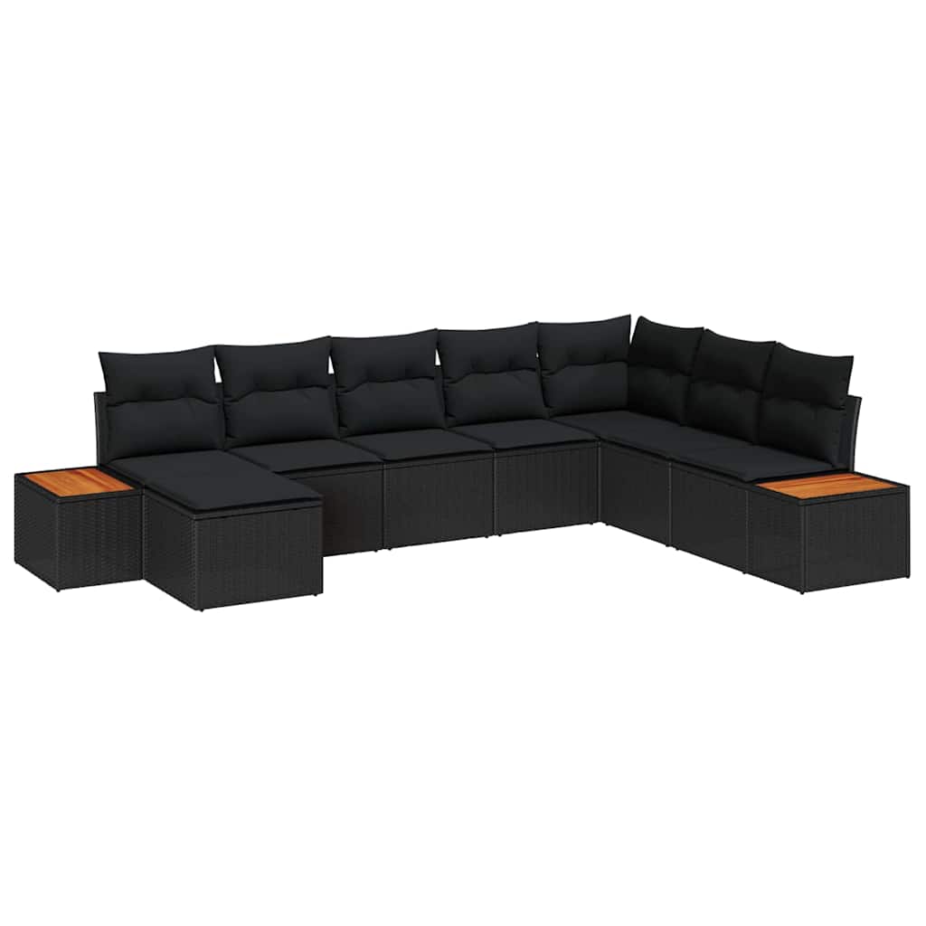 Conjunto de Sofá de Jardim com almofada 8 pcs Preto vime PE