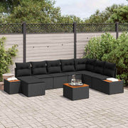 Conjunto de Sofá de Jardim com almofada 9 pcs Preto vime PE