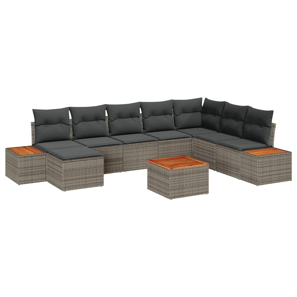 Conjunto de Sofá de Jardim com almofada 9 pcs Cinzeto vime PE