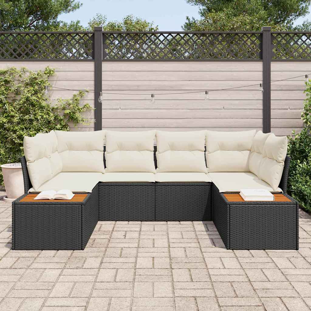 Conjunto de Sofá de Jardim com almofada 6 pcs Preto vime PE