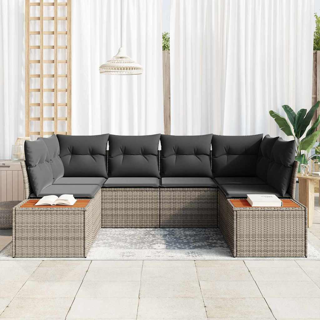 Conjunto de Sofá de Jardim com almofada 6 pcs Cinzeto vime PE