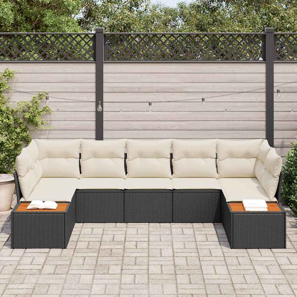 Conjunto de Sofá de Jardim com almofada 7 pcs Preto vime PE