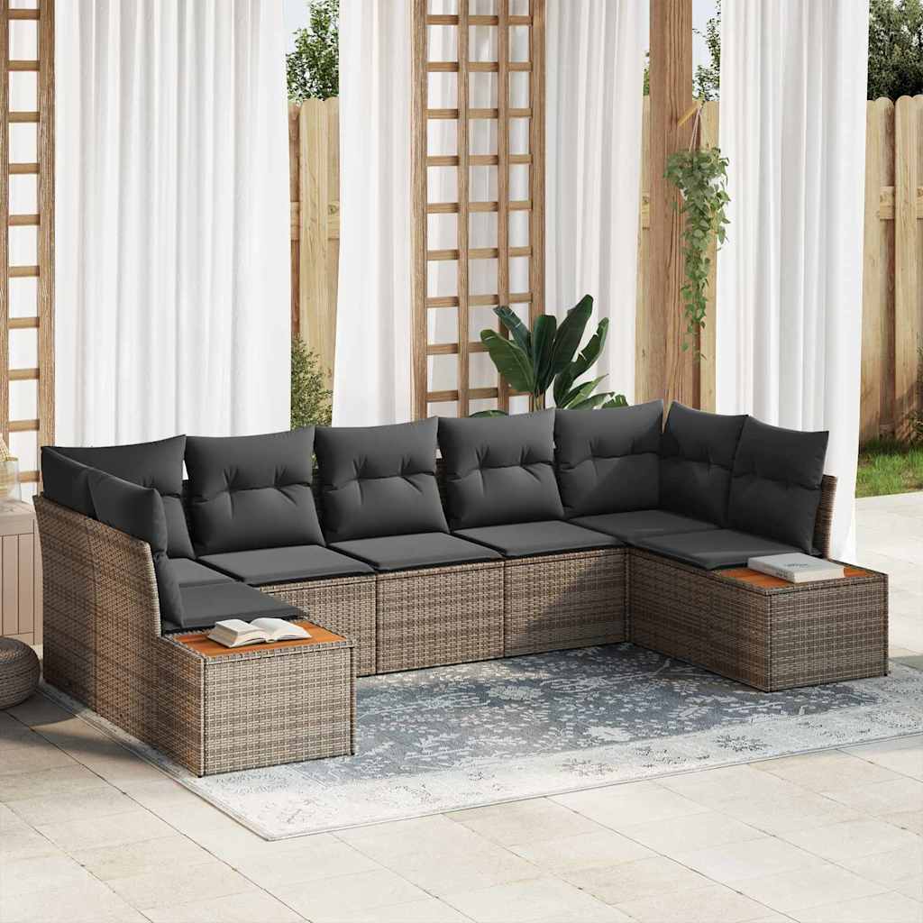 Conjunto de Sofá de Jardim com almofada 7 pcs Cinzeto vime PE