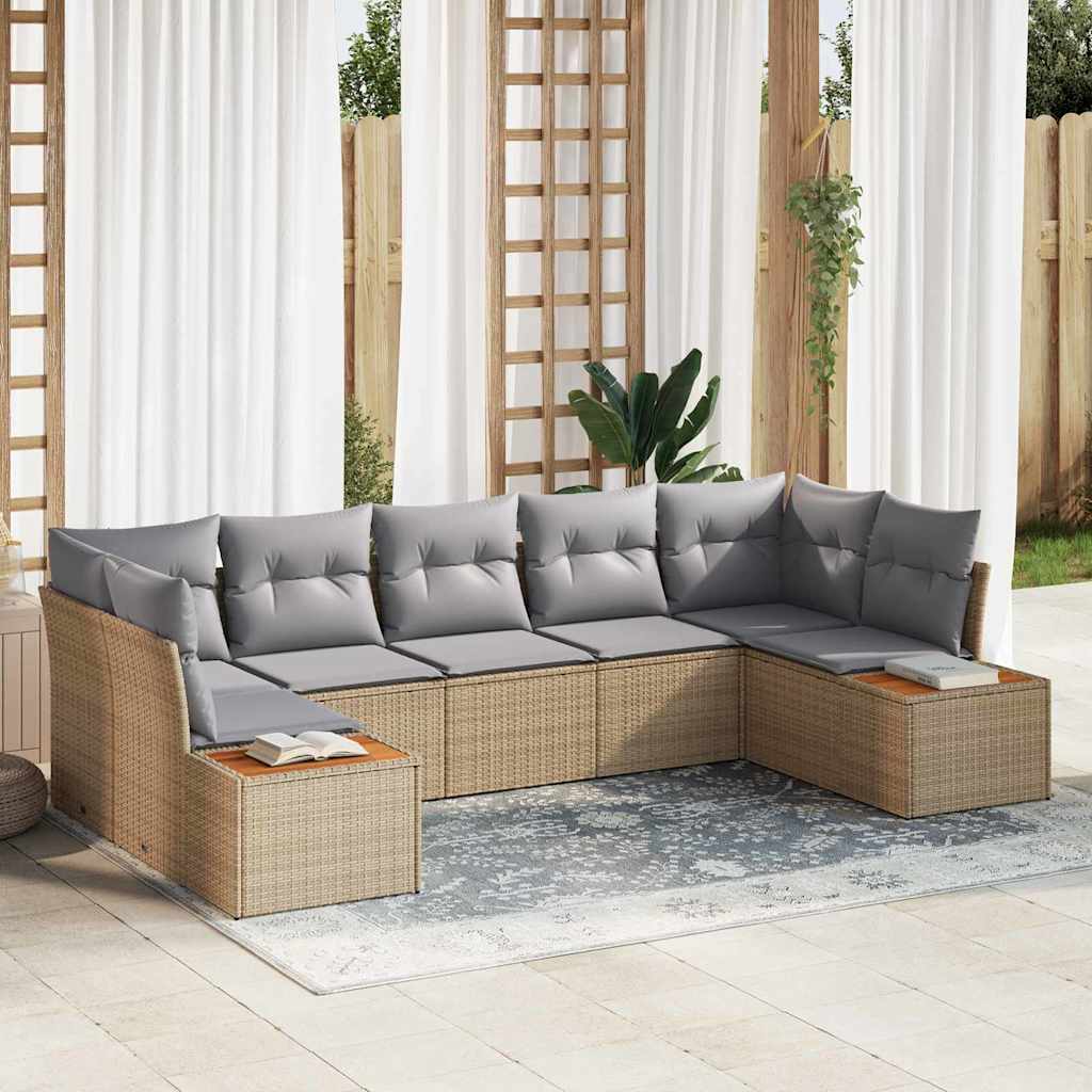 Conjunto de Sofá de Jardim com almofada 7 pcs Bege vime PE