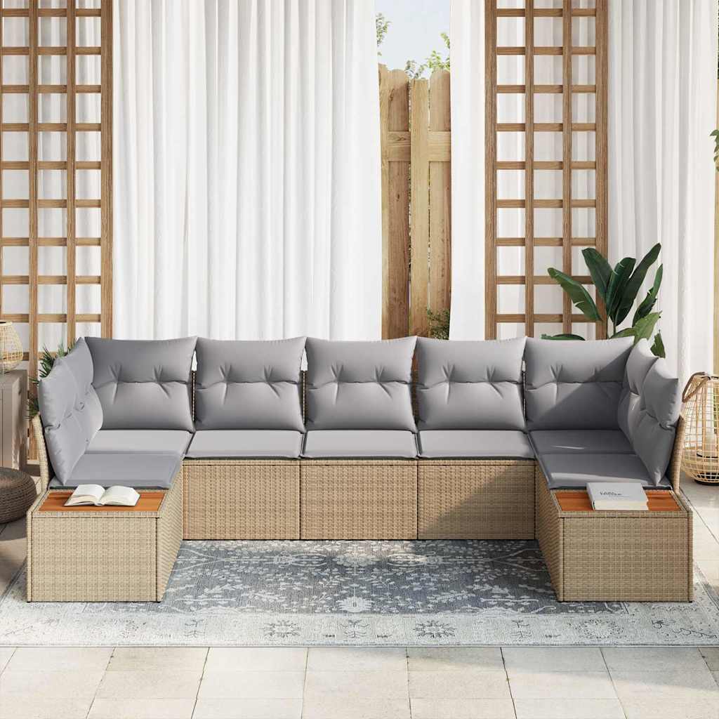 Conjunto de Sofá de Jardim com almofada 7 pcs Bege vime PE